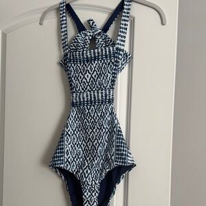 Mara Hoffman Navy & White Geometric Tie-Back One-Piece
